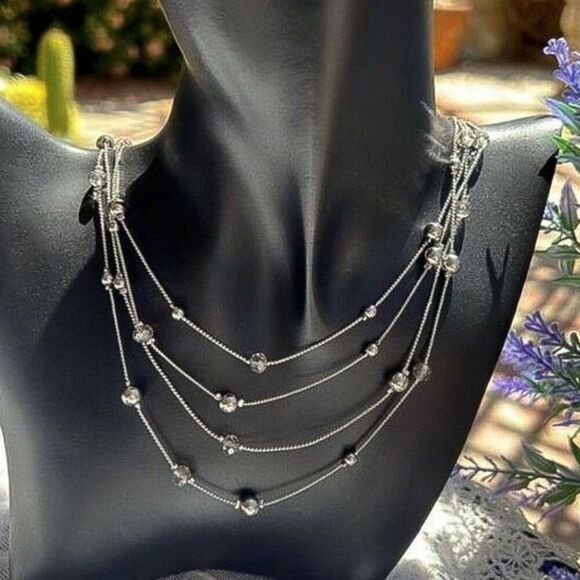 Vintage Multi-strand Silver Ball & Crystal Necklace - Picture 1 of 11